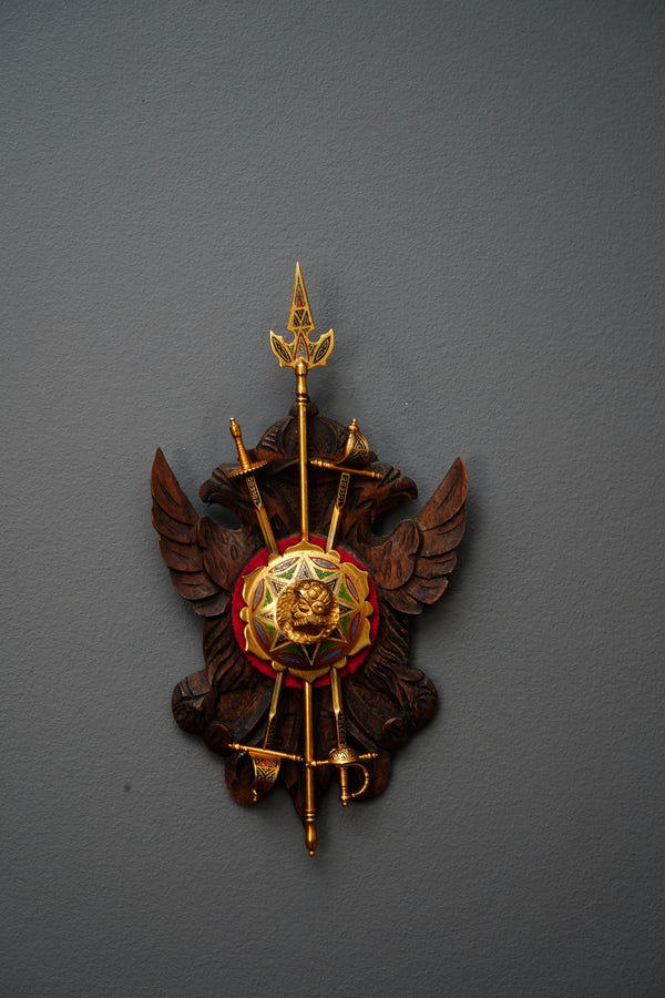 Vintage Spanish Toledo Miniature Wall Plaque | Hand-Carved Heraldic Crest secondary view
