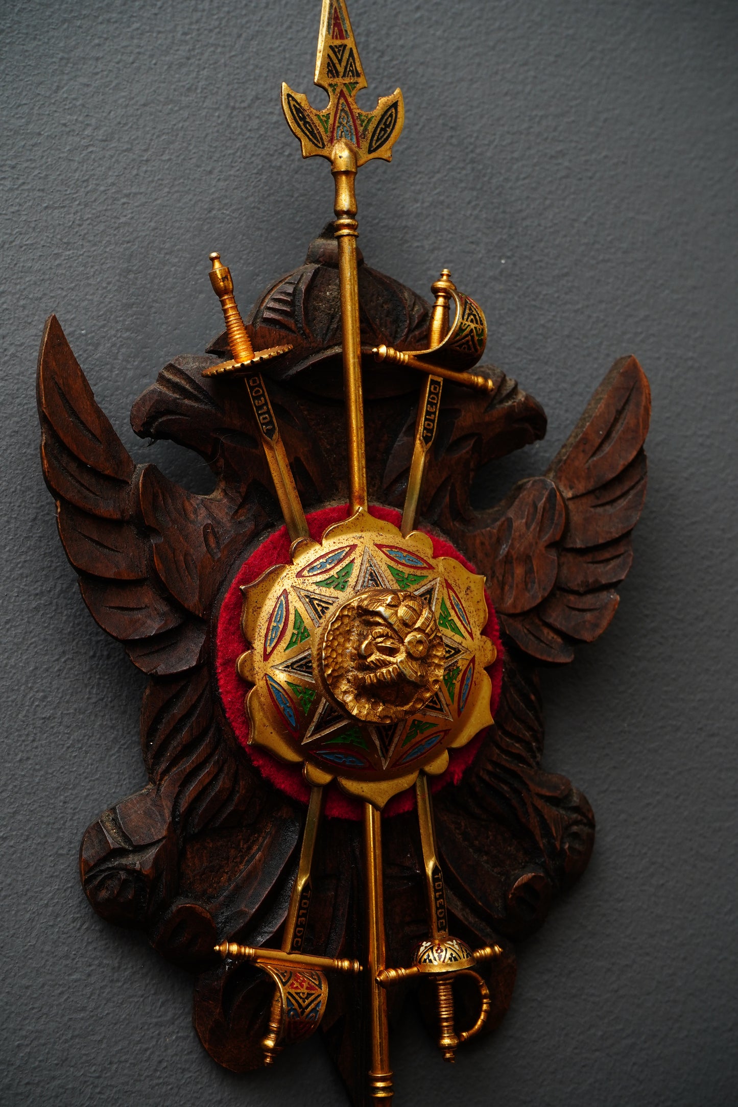 Vintage Spanish Toledo Miniature Wall Plaque | Hand-Carved Heraldic Crest