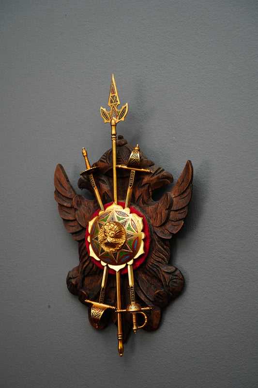 Vintage Spanish Toledo Miniature Wall Plaque | Hand-Carved Heraldic Crest