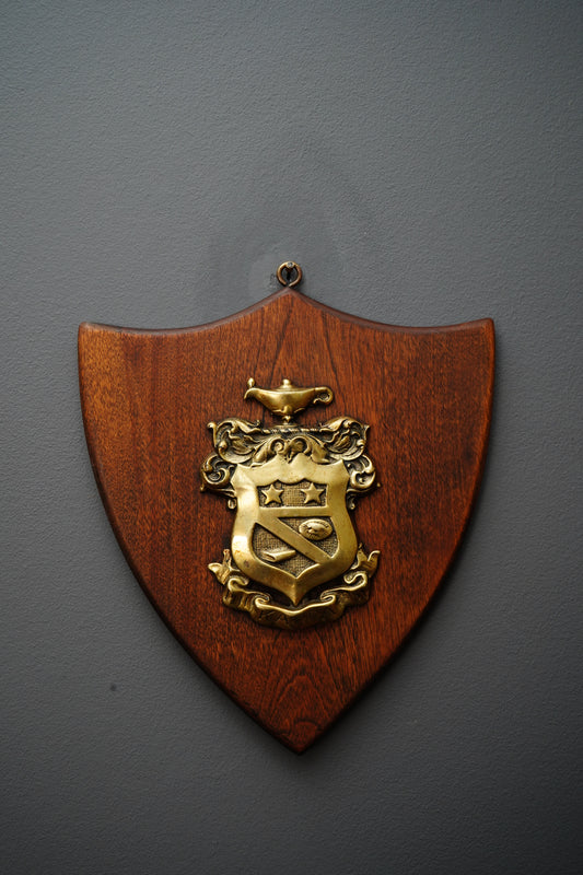 Vintage Kappa Psi Fraternity Brass Crest Plaque on Shield Backing