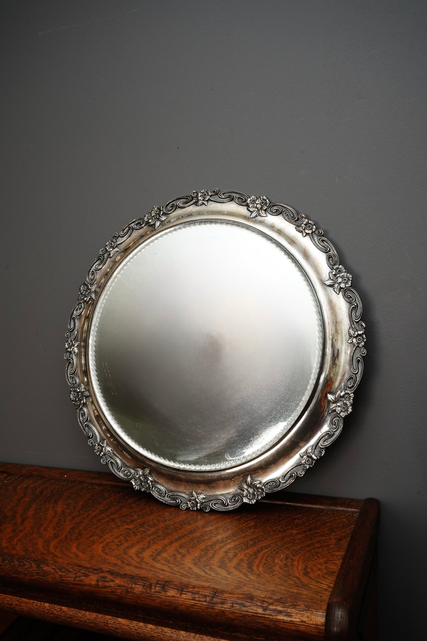 Antique Silver Plate Mirrored Plateau Vanity Tray