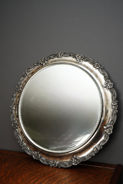 Antique Silver Plate Mirrored Plateau Vanity Tray