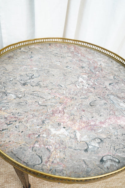 Antique French Louis XVI-Style Guéridon Table with Marble Top and Brass Gallery