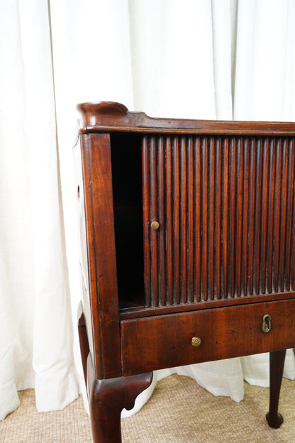 Antique Edwardian Mahogany Tray-Top Tambour Bedside Cabinet