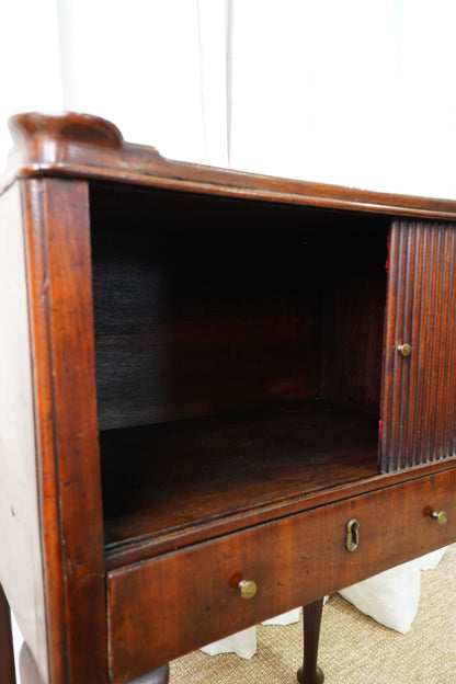 Antique Edwardian Mahogany Tray-Top Tambour Bedside Cabinet