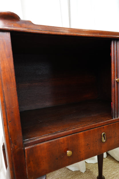 Antique Edwardian Mahogany Tray-Top Tambour Bedside Cabinet