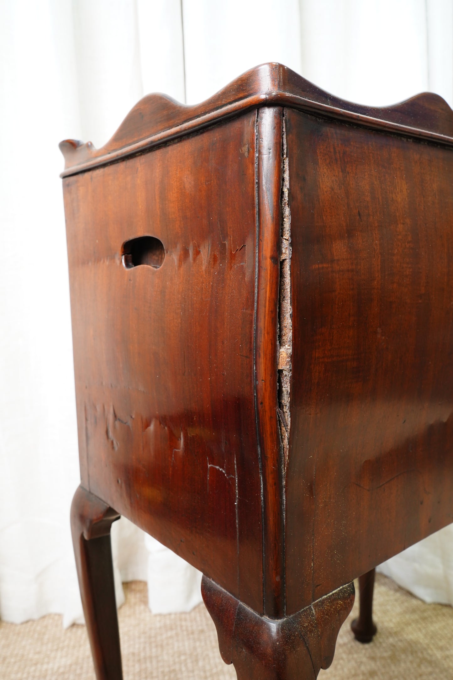Antique Edwardian Mahogany Tray-Top Tambour Bedside Cabinet
