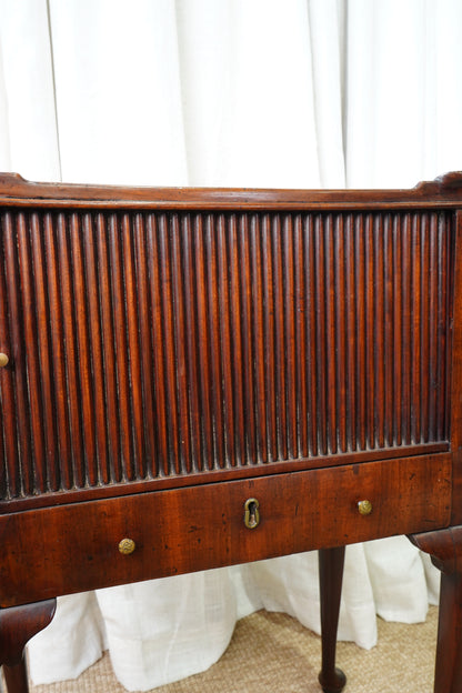 Antique Edwardian Mahogany Tray-Top Tambour Bedside Cabinet
