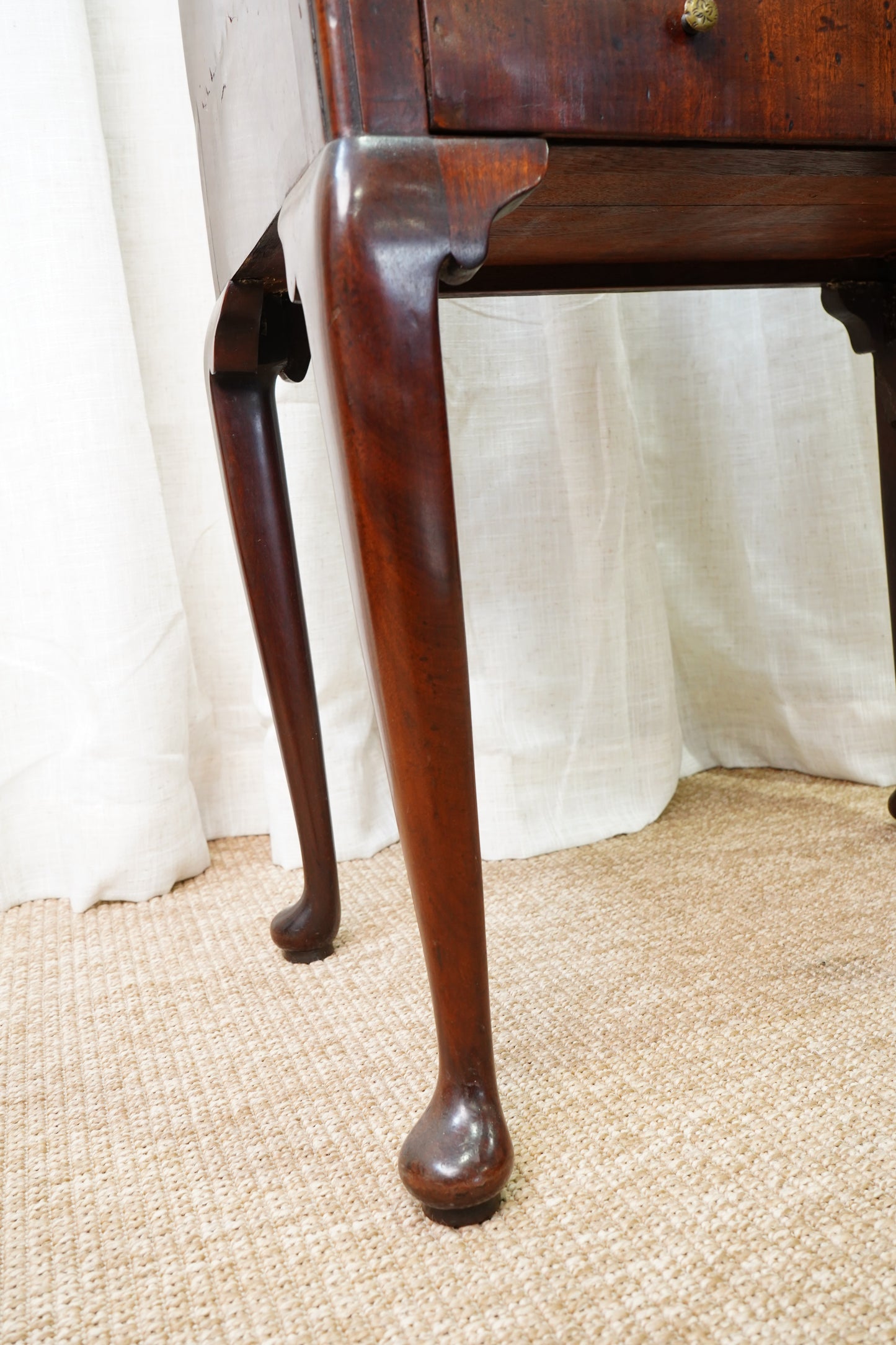 Antique Edwardian Mahogany Tray-Top Tambour Bedside Cabinet