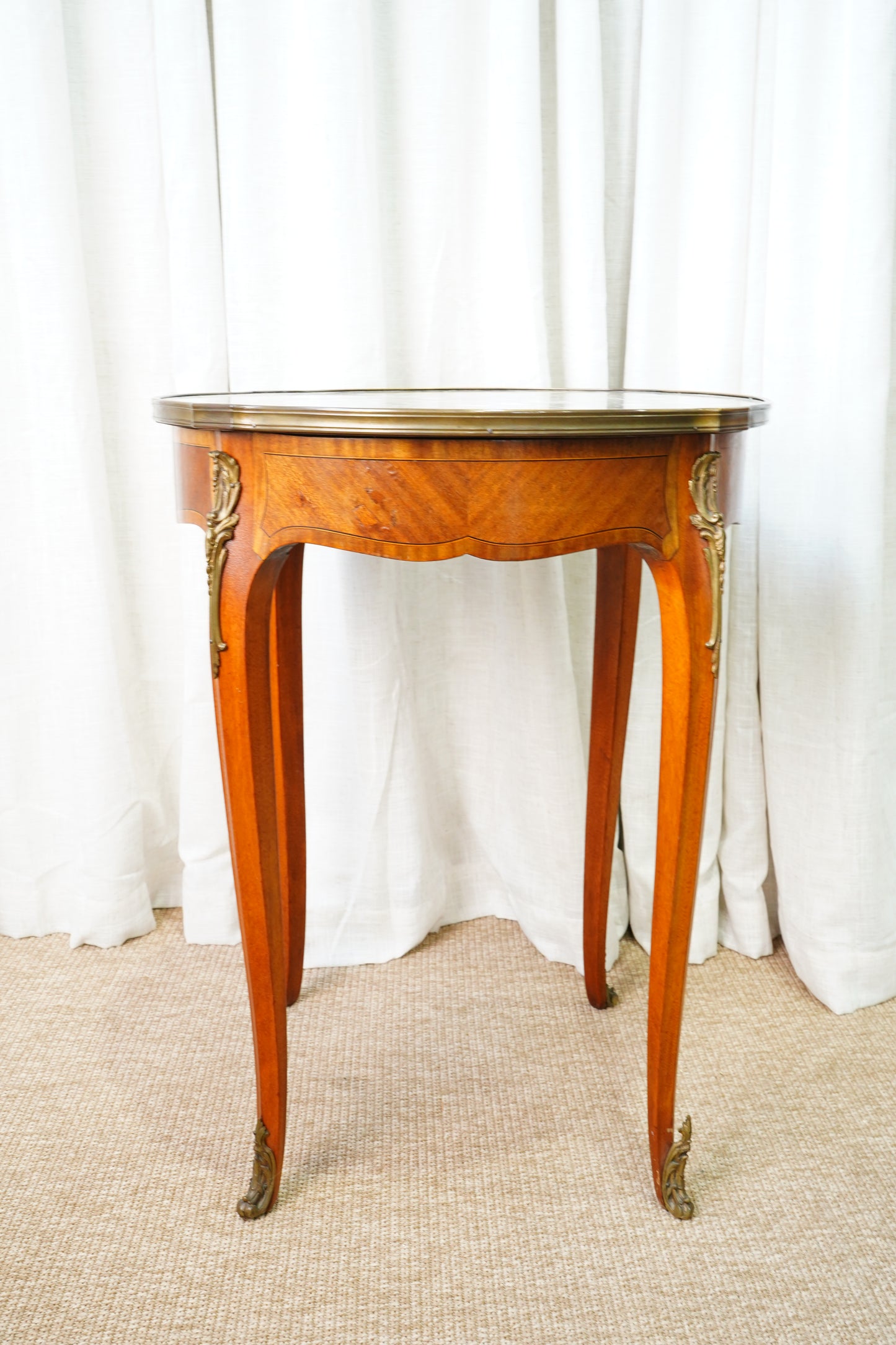 Antique French Louis XVI-Style Guéridon Table with Marble Top and Brass Gallery