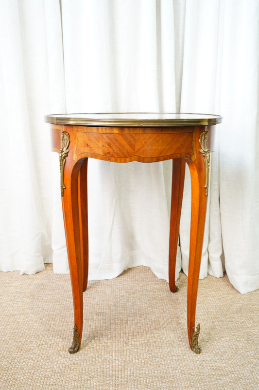 Antique French Louis XVI-Style Guéridon Table with Marble Top and Brass Gallery