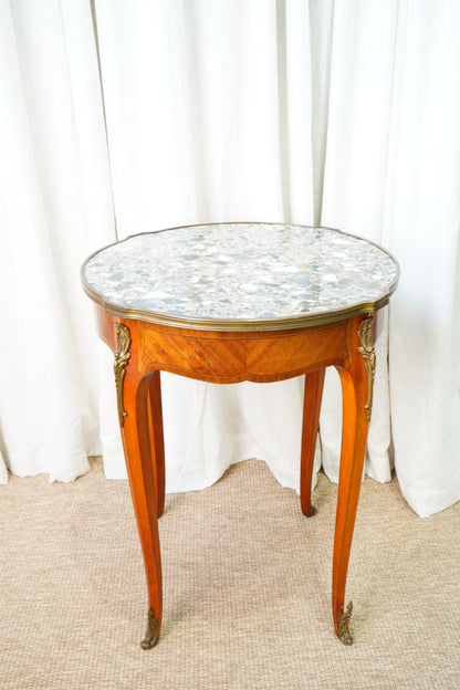Antique French Louis XVI-Style Guéridon Table with Marble Top and Brass Gallery