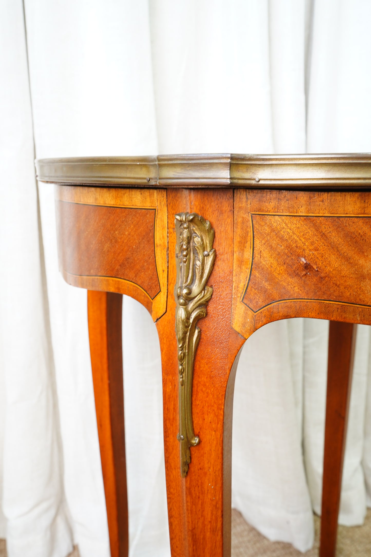 Antique French Louis XVI-Style Guéridon Table with Marble Top and Brass Gallery