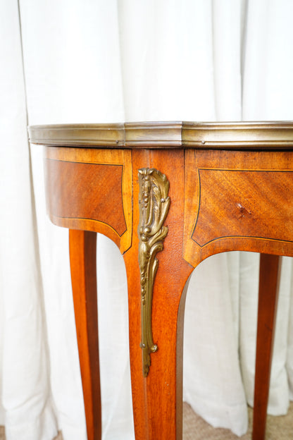 Antique French Louis XVI-Style Guéridon Table with Marble Top and Brass Gallery
