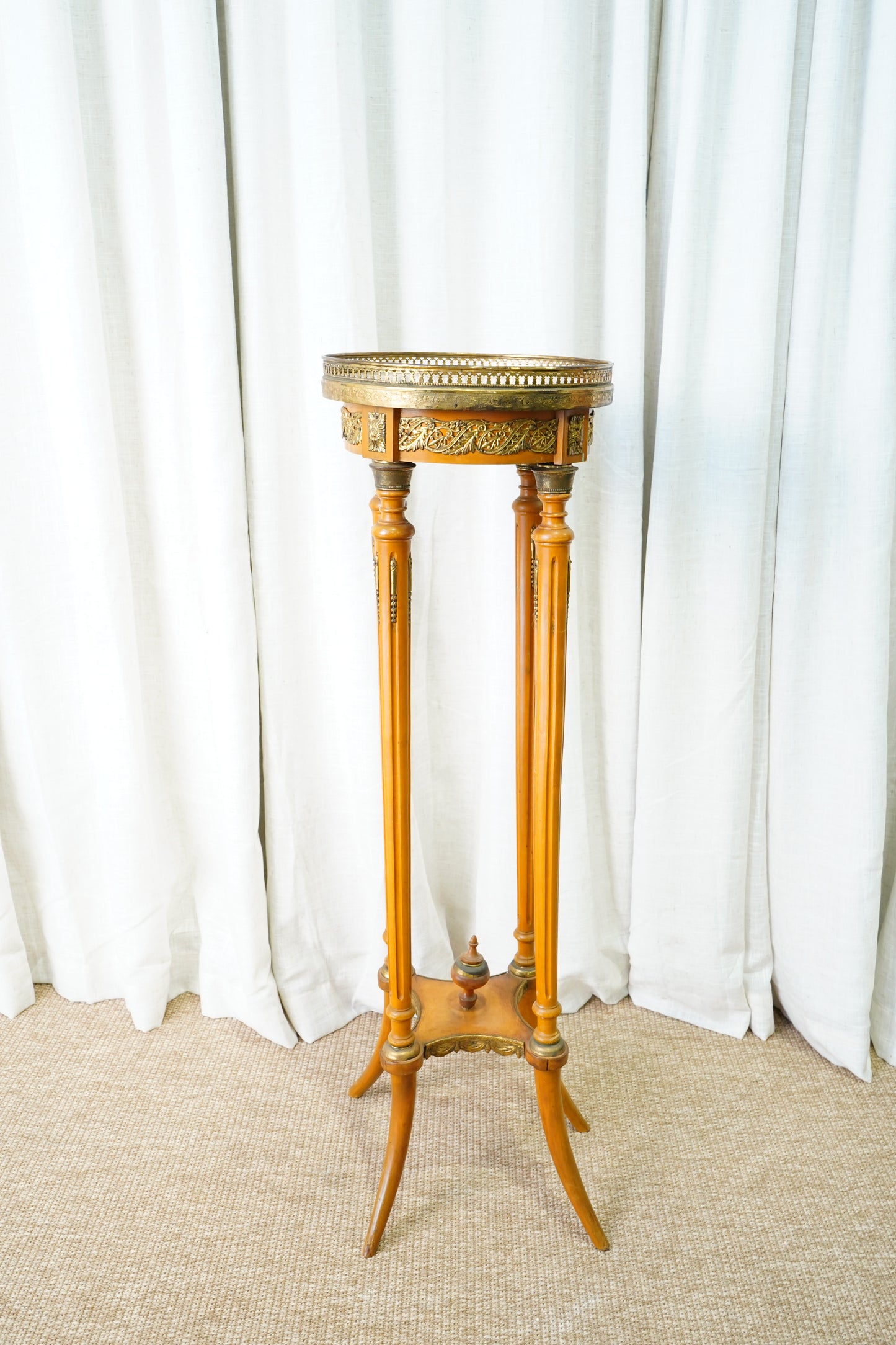 Vintage Louis XVI Style Fruitwood Jardinière Stand with Onyx Top