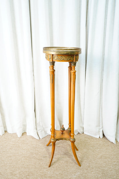 Vintage Louis XVI Style Fruitwood Jardinière Stand with Onyx Top