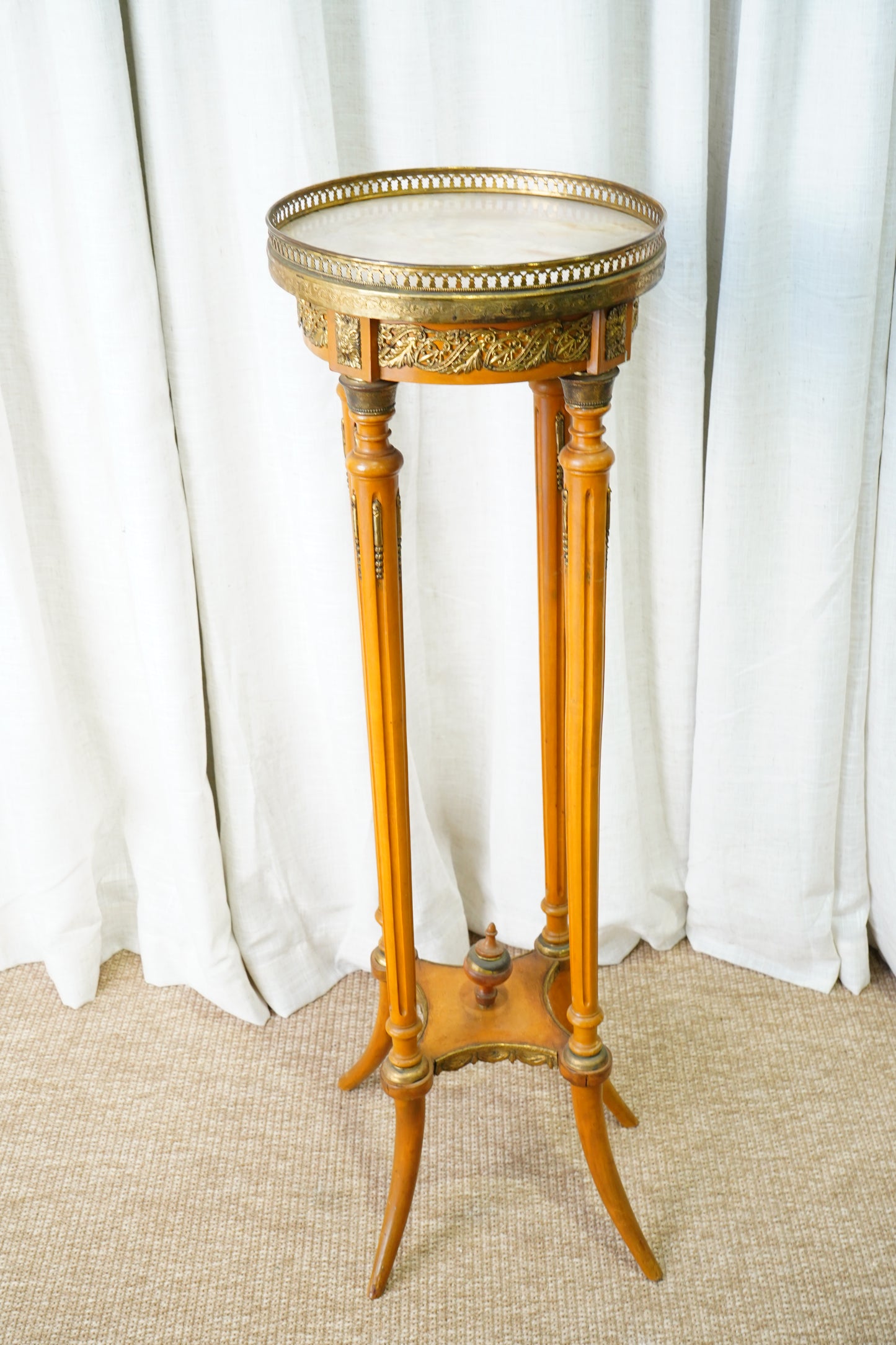 Vintage Louis XVI Style Fruitwood Jardinière Stand with Onyx Top