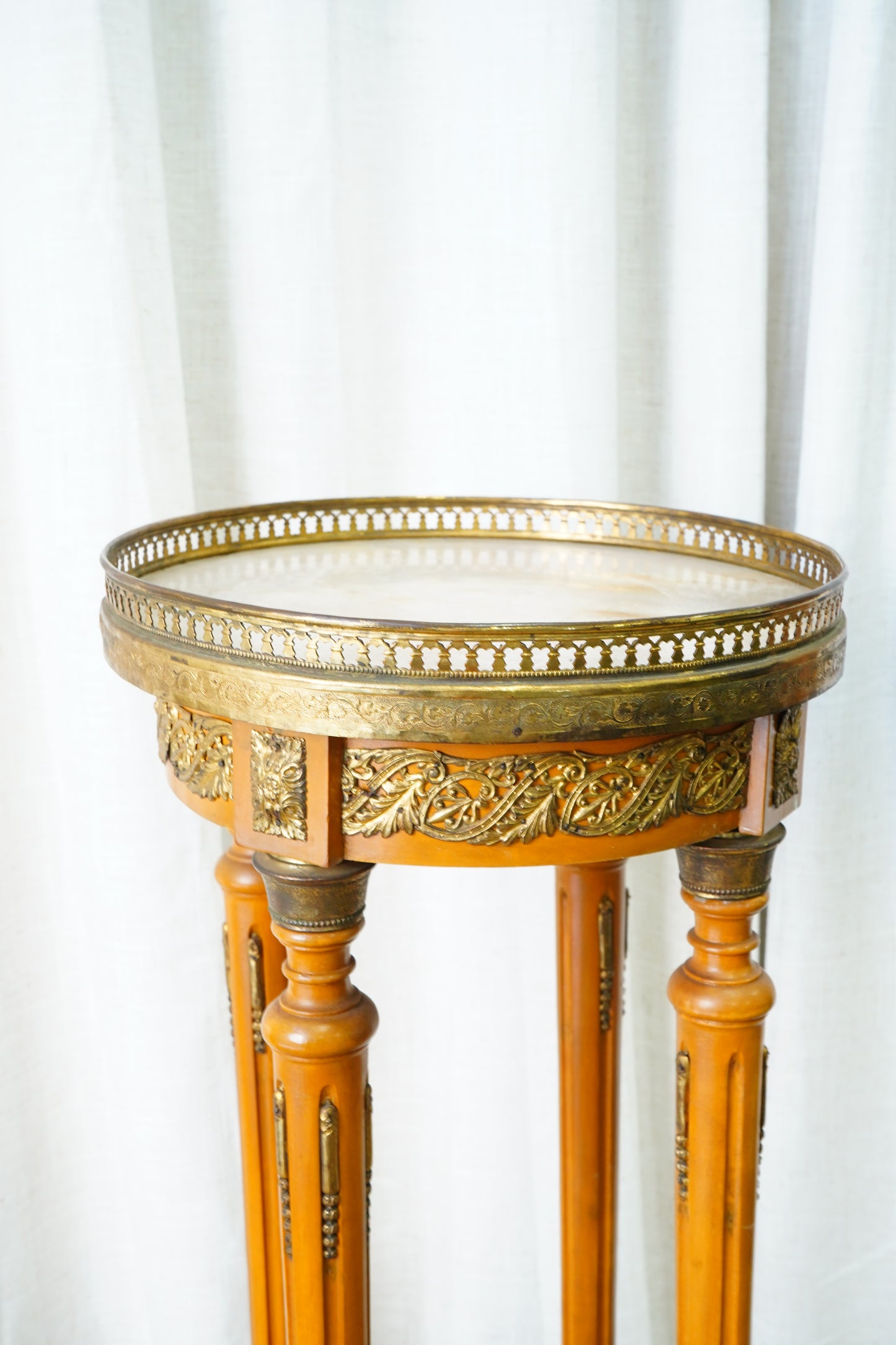 Vintage Louis XVI Style Fruitwood Jardinière Stand with Onyx Top