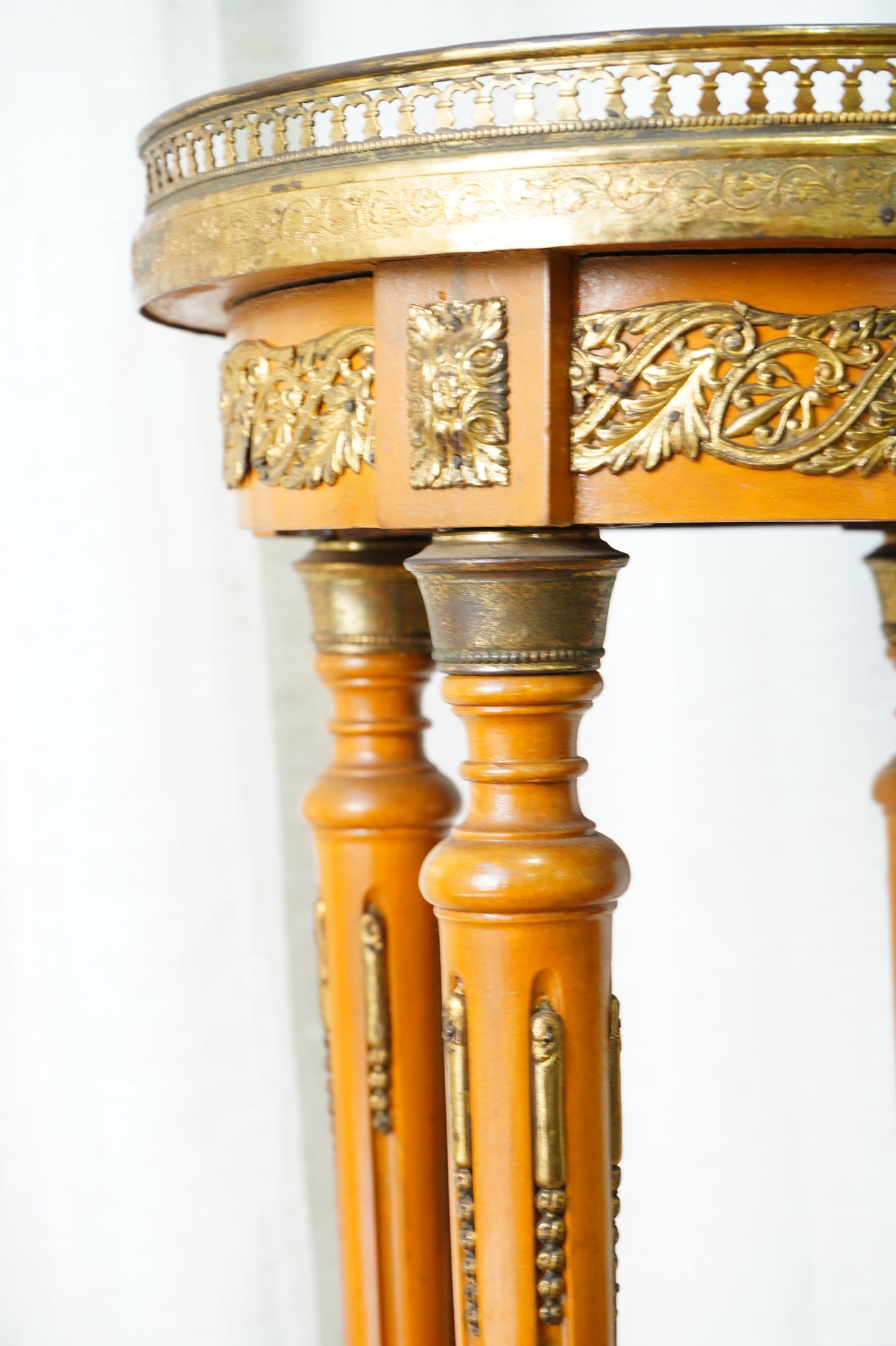 Vintage Louis XVI Style Fruitwood Jardinière Stand with Onyx Top
