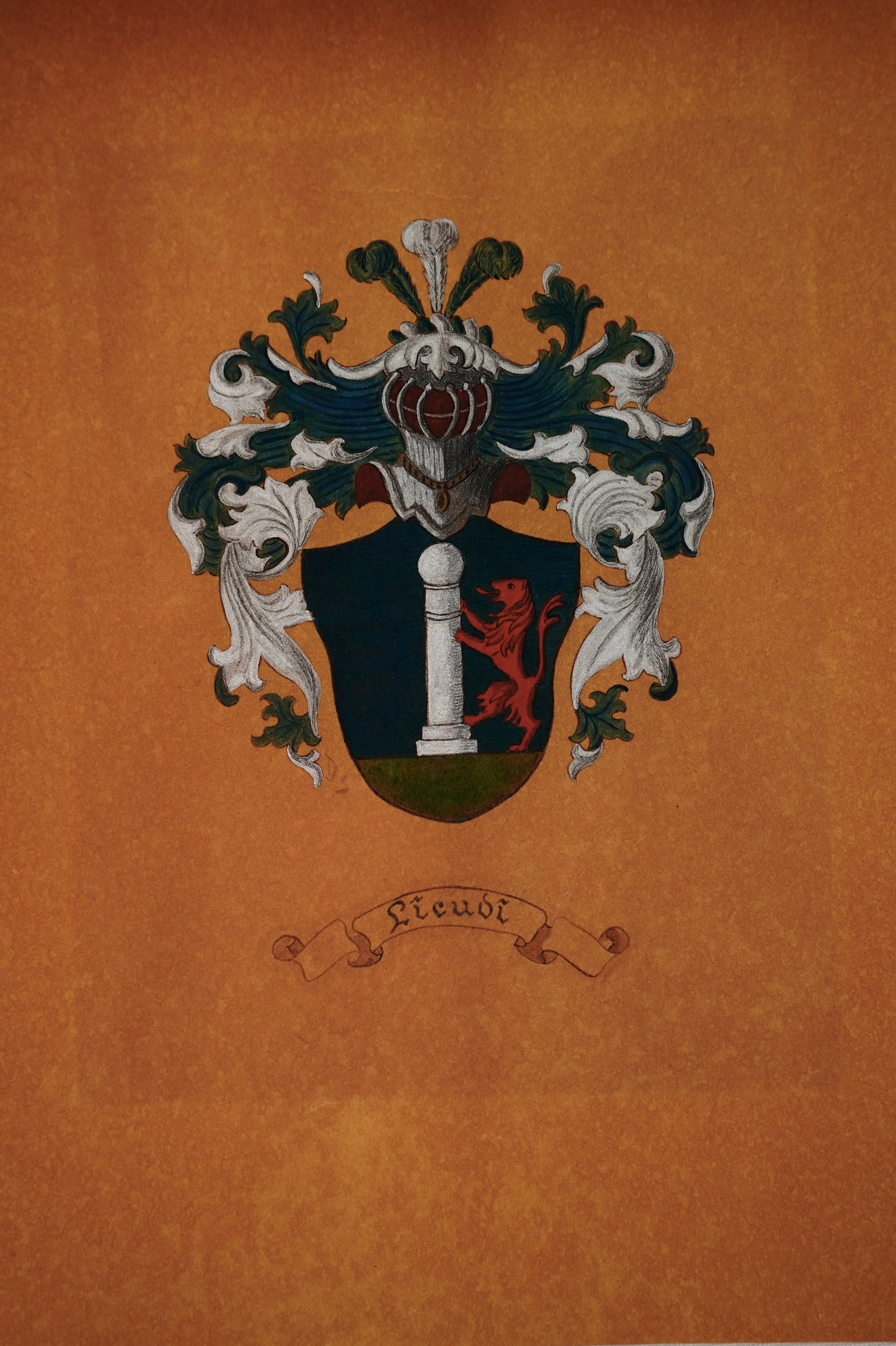 Antique Continental Heraldic Coat of Arms on Paper with Metallic Detailing