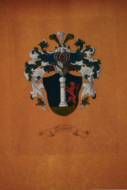 *Reserved for Wendy* Antique Continental Heraldic Coat of Arms on Paper with Metallic Detailing