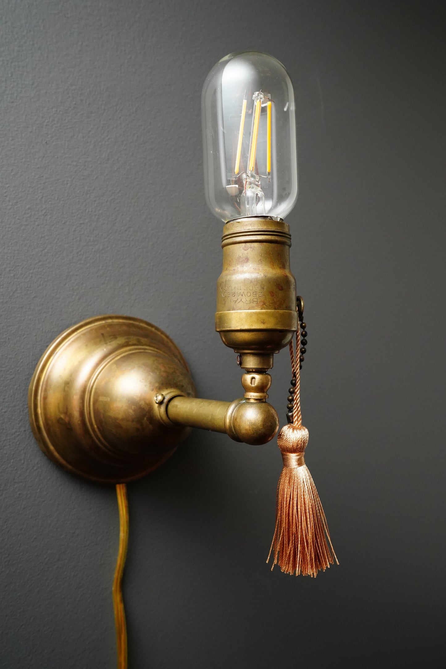 Vintage Brass Plug-In Wall Sconce
