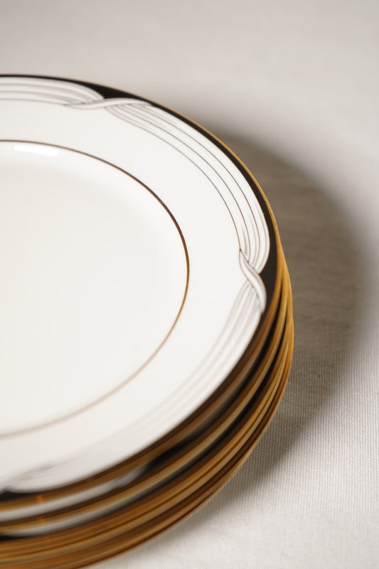 Lenox Black Tie Bread & Butter Plates – Set of 6, 6.5" Ivory China with 24k Gold Trim (Discontinued)