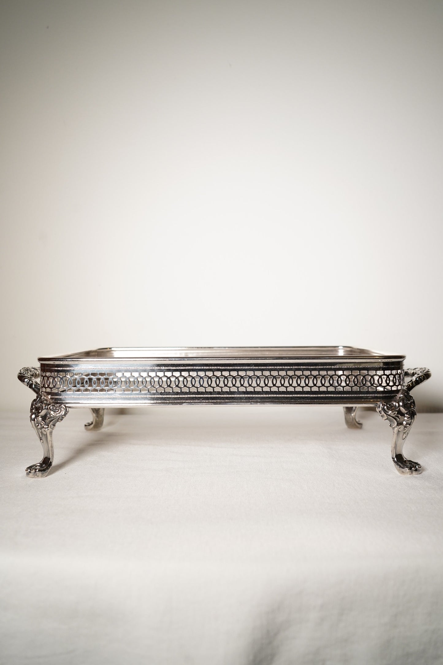 Antique Silver Plated Casserole Dish Holder Stand with Pierced Gallery