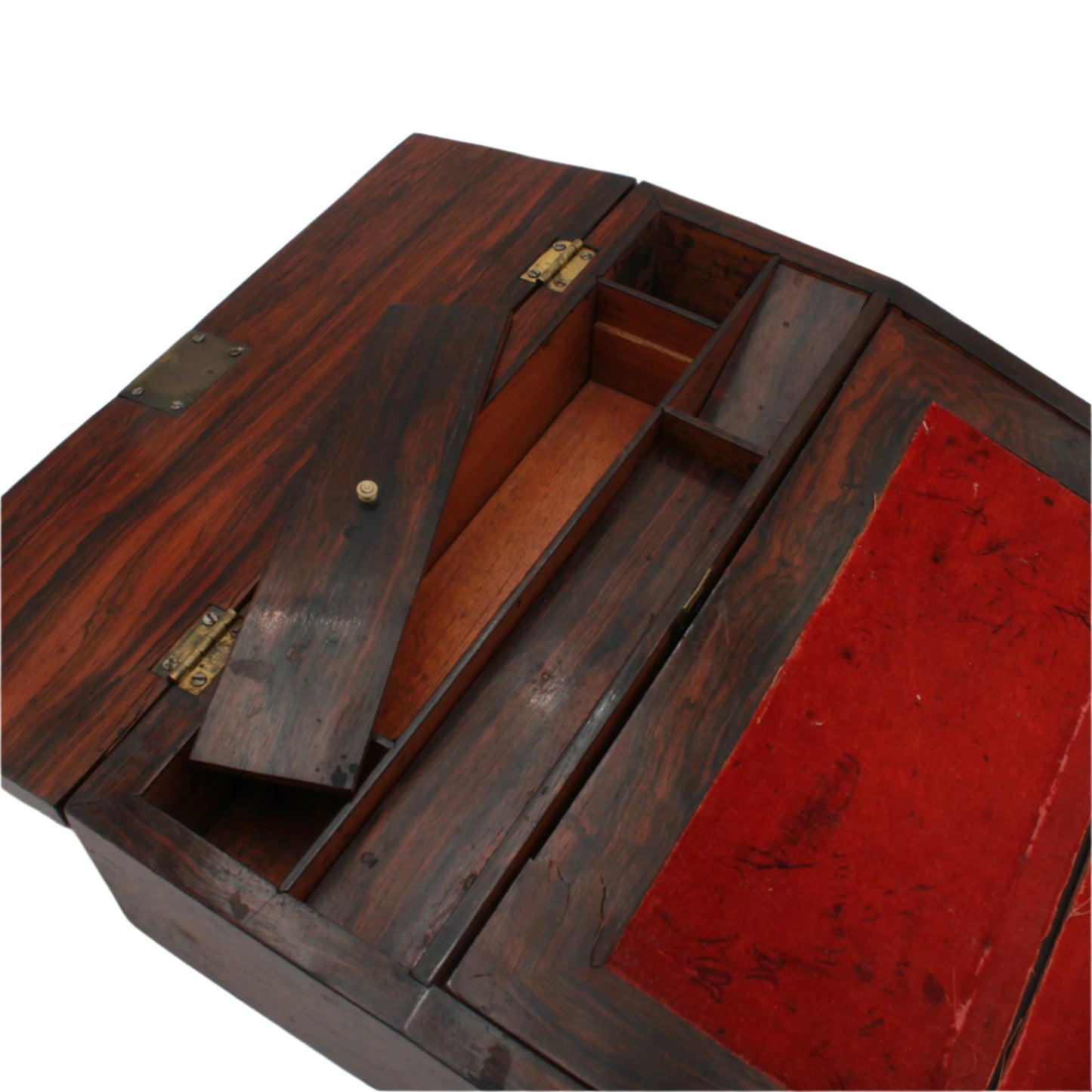 Antique Rosewood Writing Slope with Velvet Writing Surface and Inscriptions, Mid-19th Century