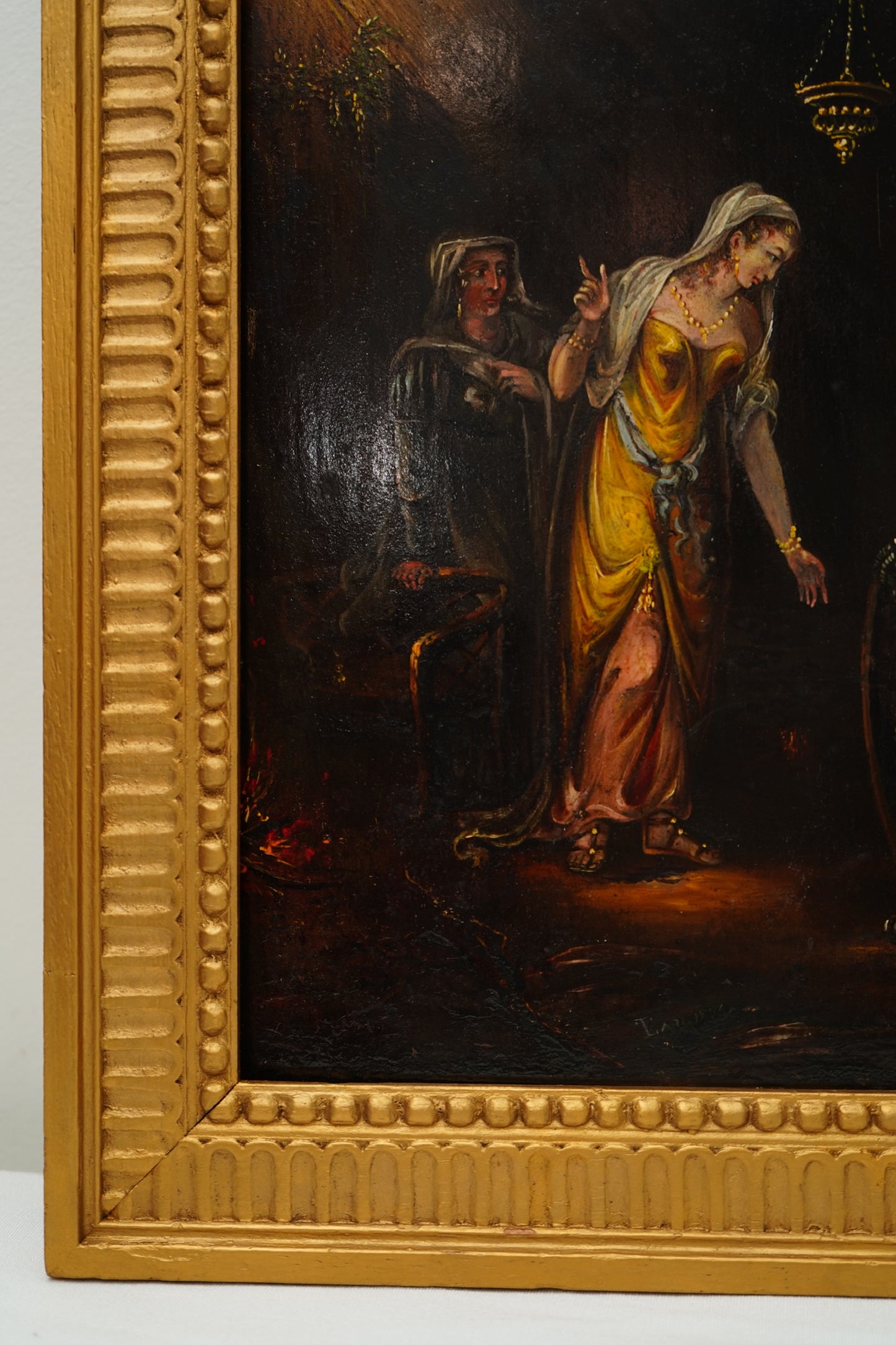 Antique Troubadour Style Chivalric Scene Oil Painting