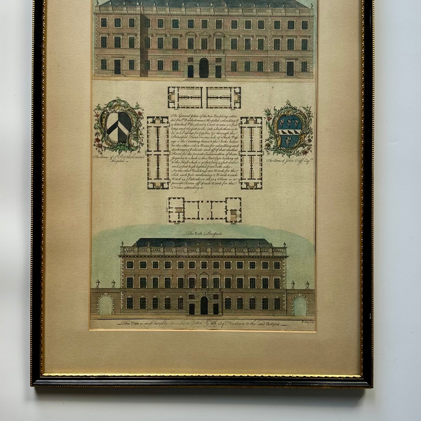 18th-Century Architectural Engraving of St. Bartholomew’s Hospital by Benjamin Cole (Hand-Colored) | Antique English Architectural Engraving