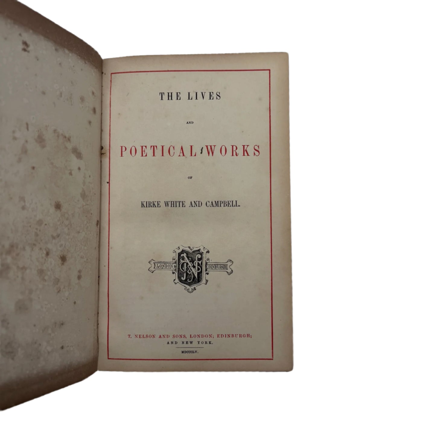 1855 Poetry "Poetical Works of Kirke White and Campbell" Full Dark Green Leather Book