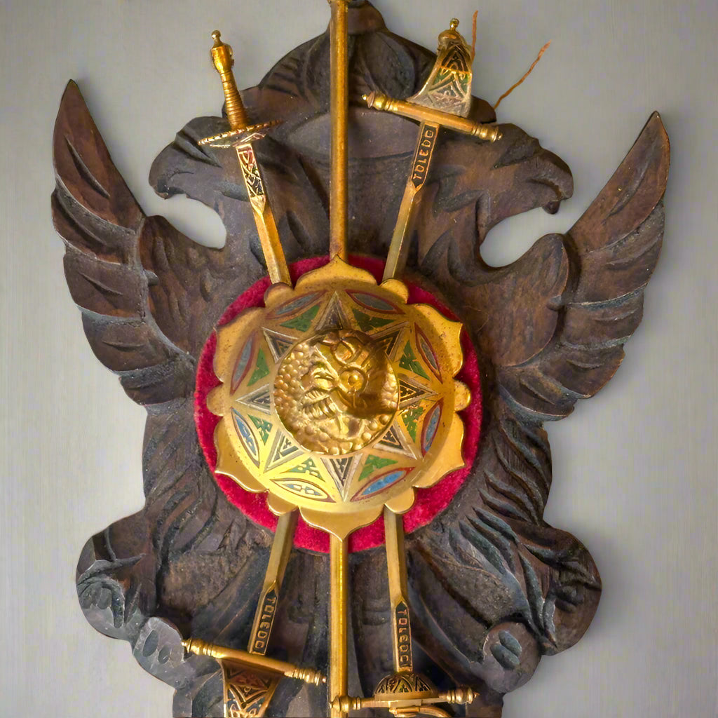 Vintage Spanish Toledo Miniature Wall Plaque | Hand-Carved Heraldic Crest
