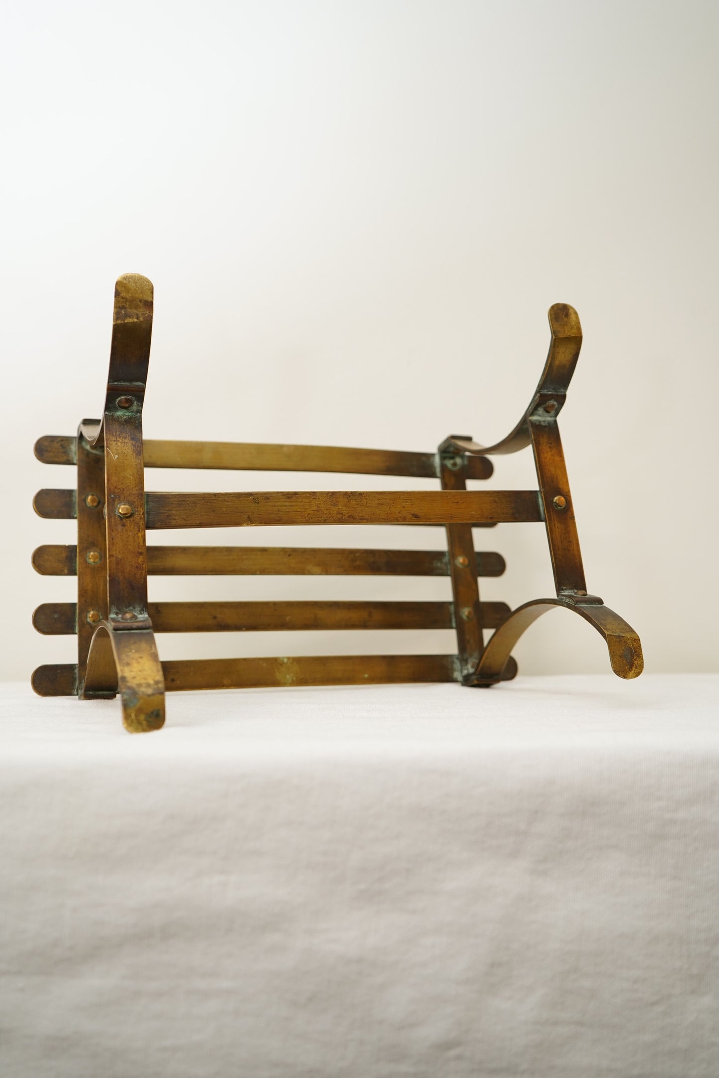 Antique French Brass Trivet or Iron Rest Stand, Riveted Slat Top, c. 1890–1930