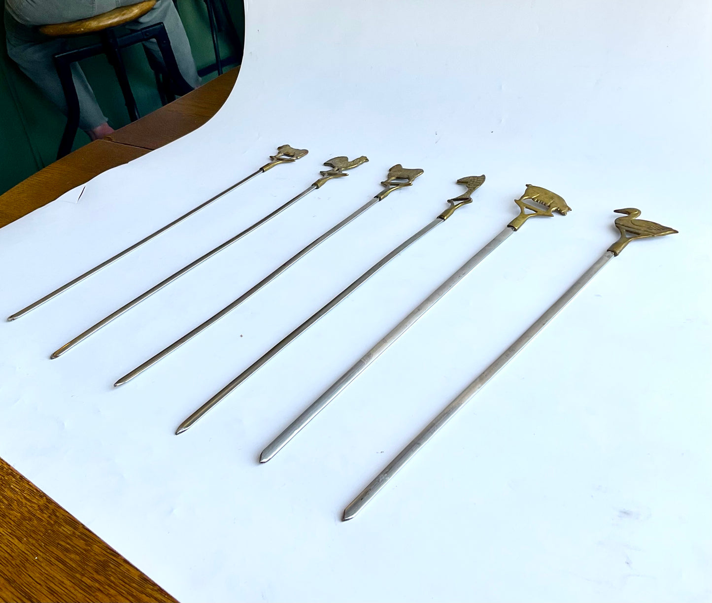 Mid-Century Brass Animal Meat Markers – Set of 6 Carving Skewers