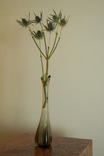 Vintage Viking Glass “Epic Three Foil” Swung Vase – Smoke Gray, 10”