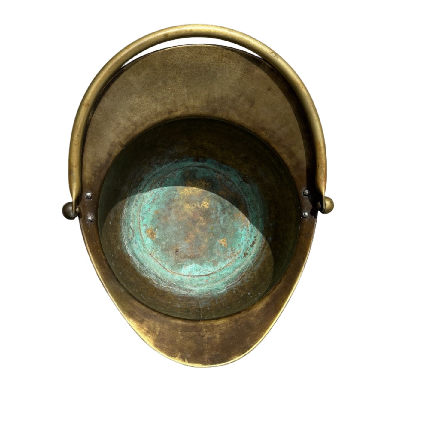 Antique Arts & Crafts Style Hammered Brass Hearth Handled Planter, Vintage Brass Bucket with Handle