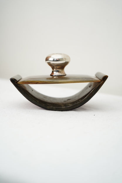 Antique Rocking Desk Ink Blotter, Horn and Hallmarked Silver Knop, English c. 1900