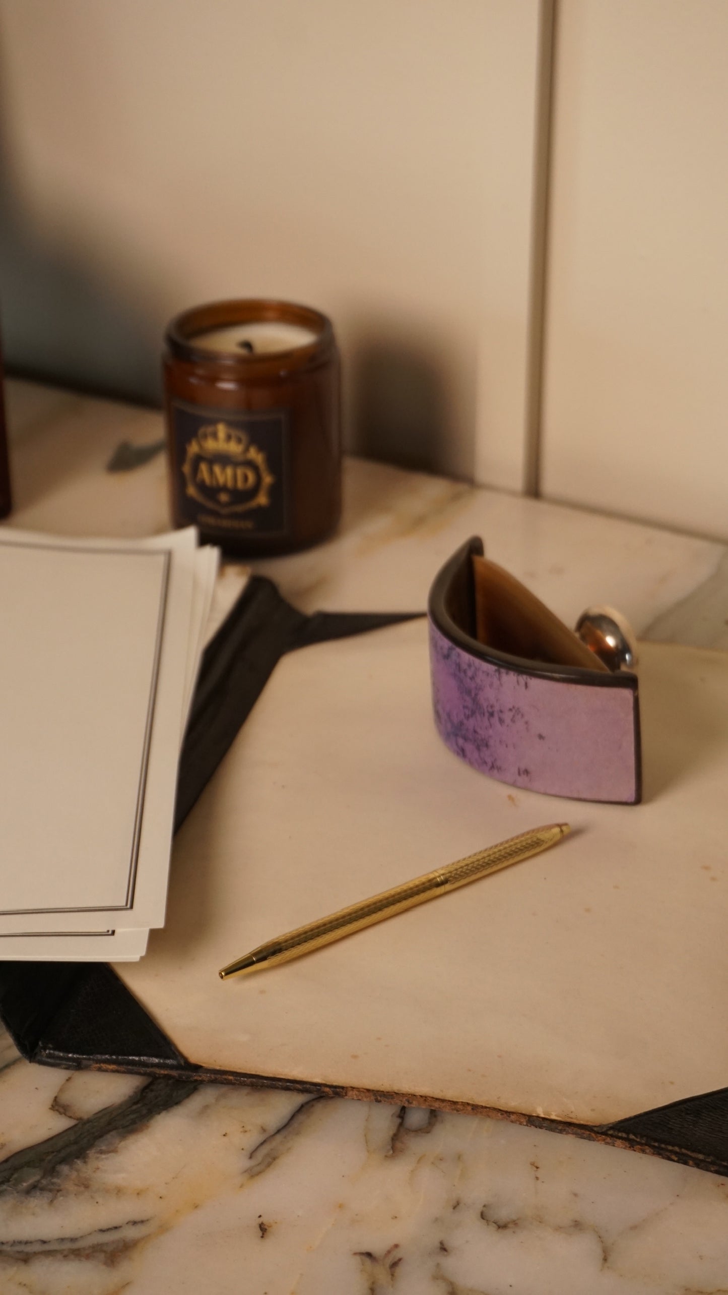 Antique Rocking Desk Ink Blotter, Horn and Hallmarked Silver Knop, English c. 1900