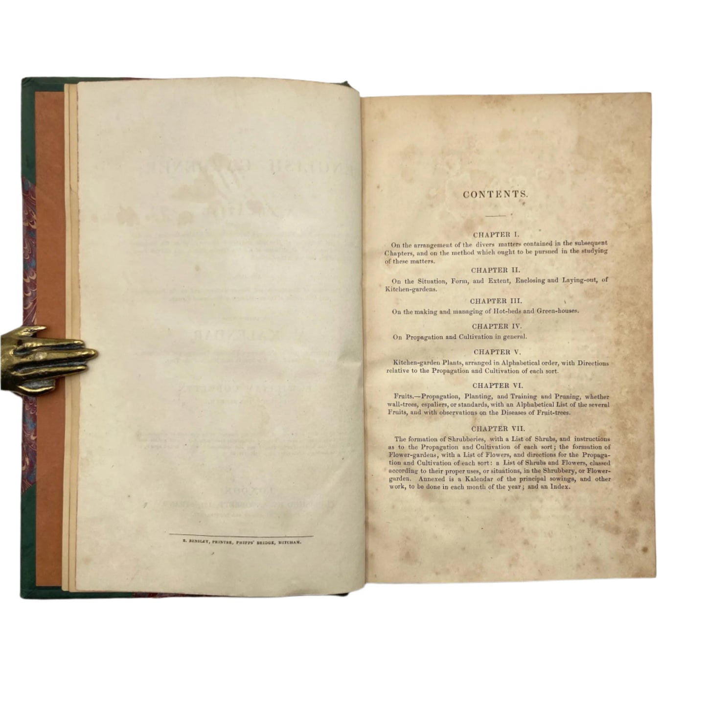 Antique 1838 "The English Gardener" Half Dark Green Leather Book, Highly Illustrated with Fold Out