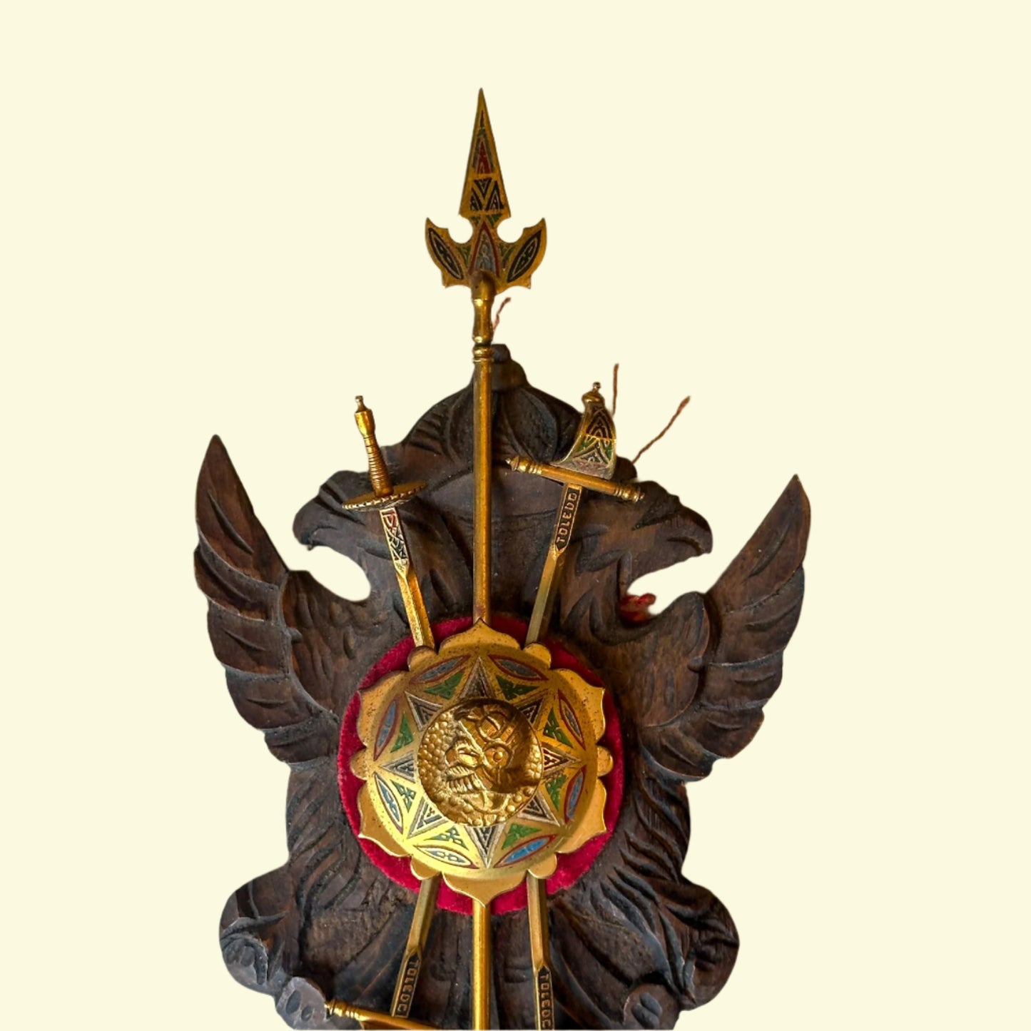 Vintage Spanish Toledo Miniature Wall Plaque | Hand-Carved Heraldic Crest