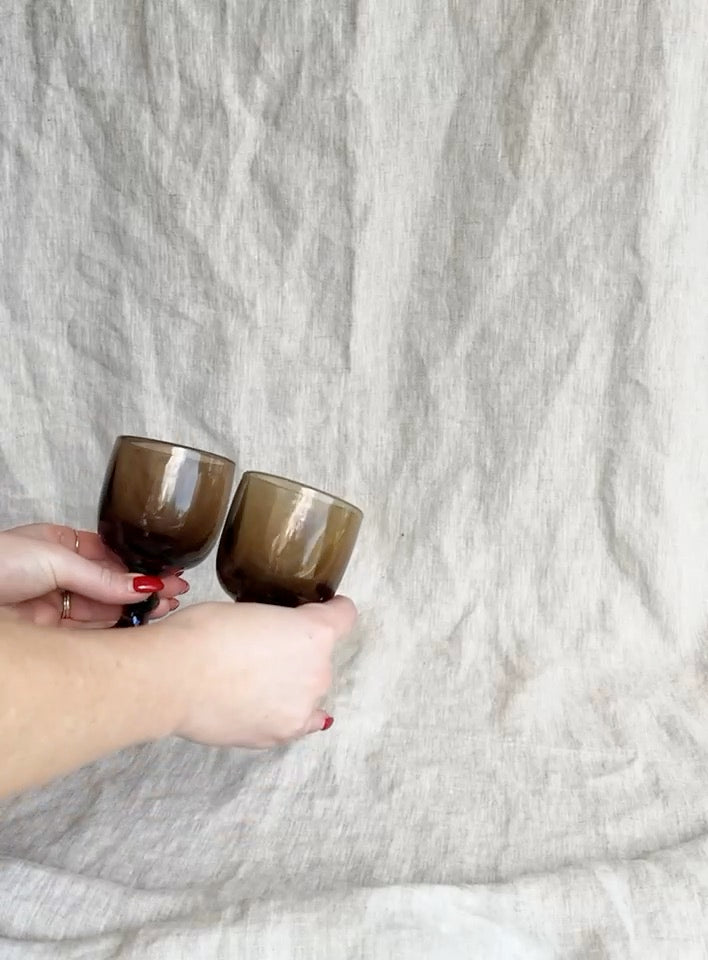 Set of 5 Vintage Mid-Century Smoke Glass Cordial Goblets | Hoffman Style Barware, 1960s–1970s