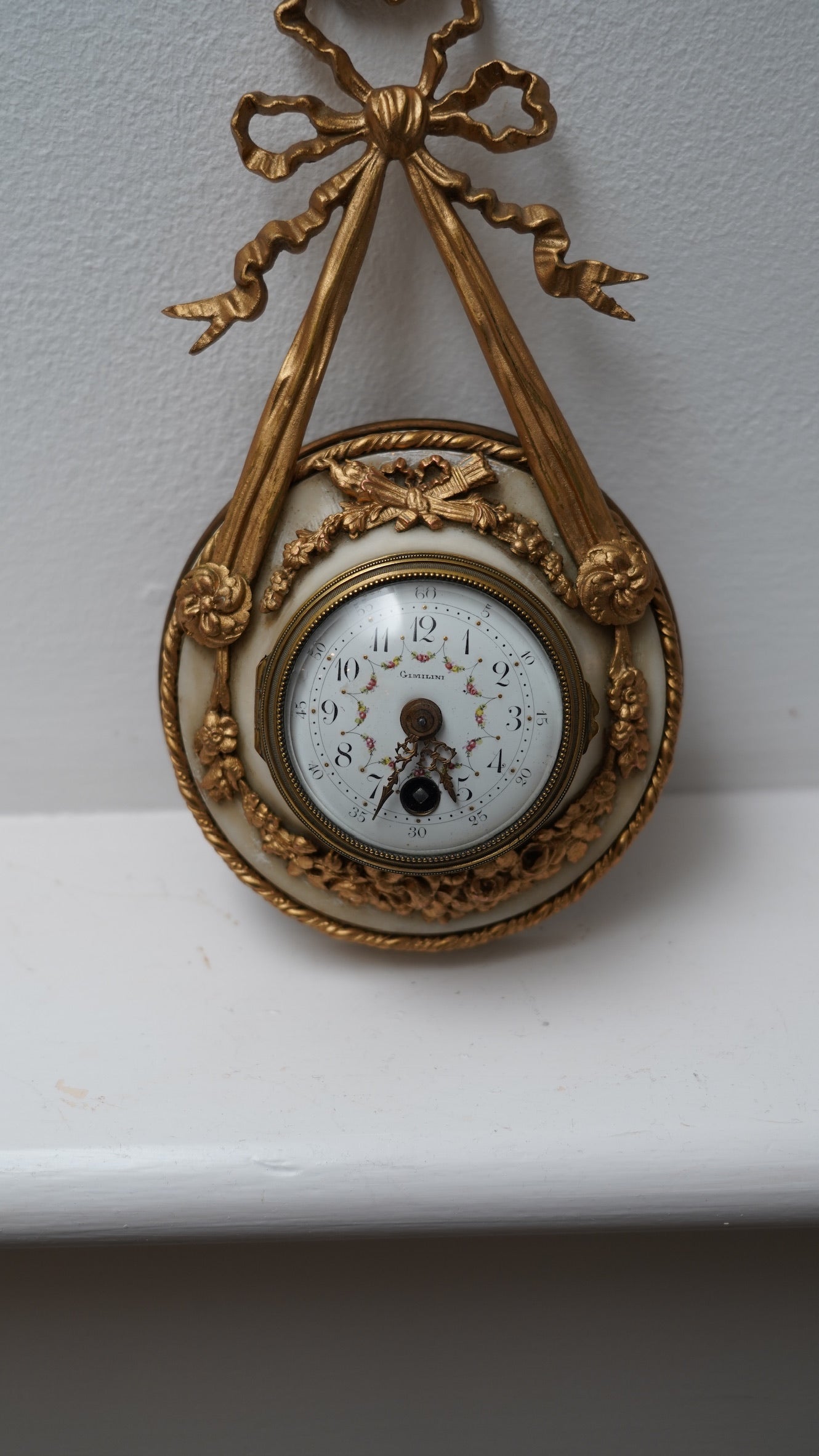 Antique French Louis XVI Style Ormolu and Alabaster Cartel Clock, c. 1880–1910