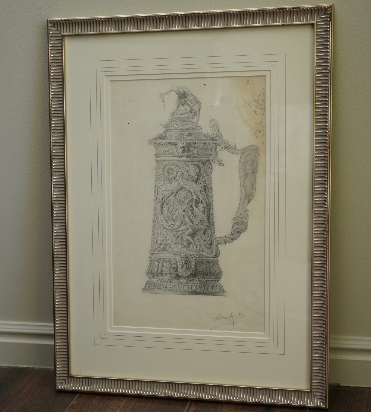 Henry Bouvet (French, 1859–1945) – Study of a Tankard, Signed Pencil Drawing on Paper, Framed