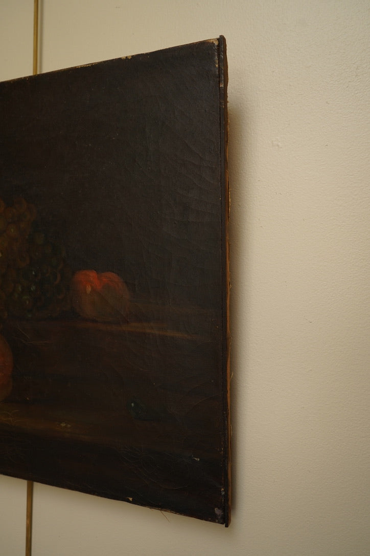 Early 20th Century Oil Painting After Chardin – Still Life with Silver Goblet, Peach & Grapes