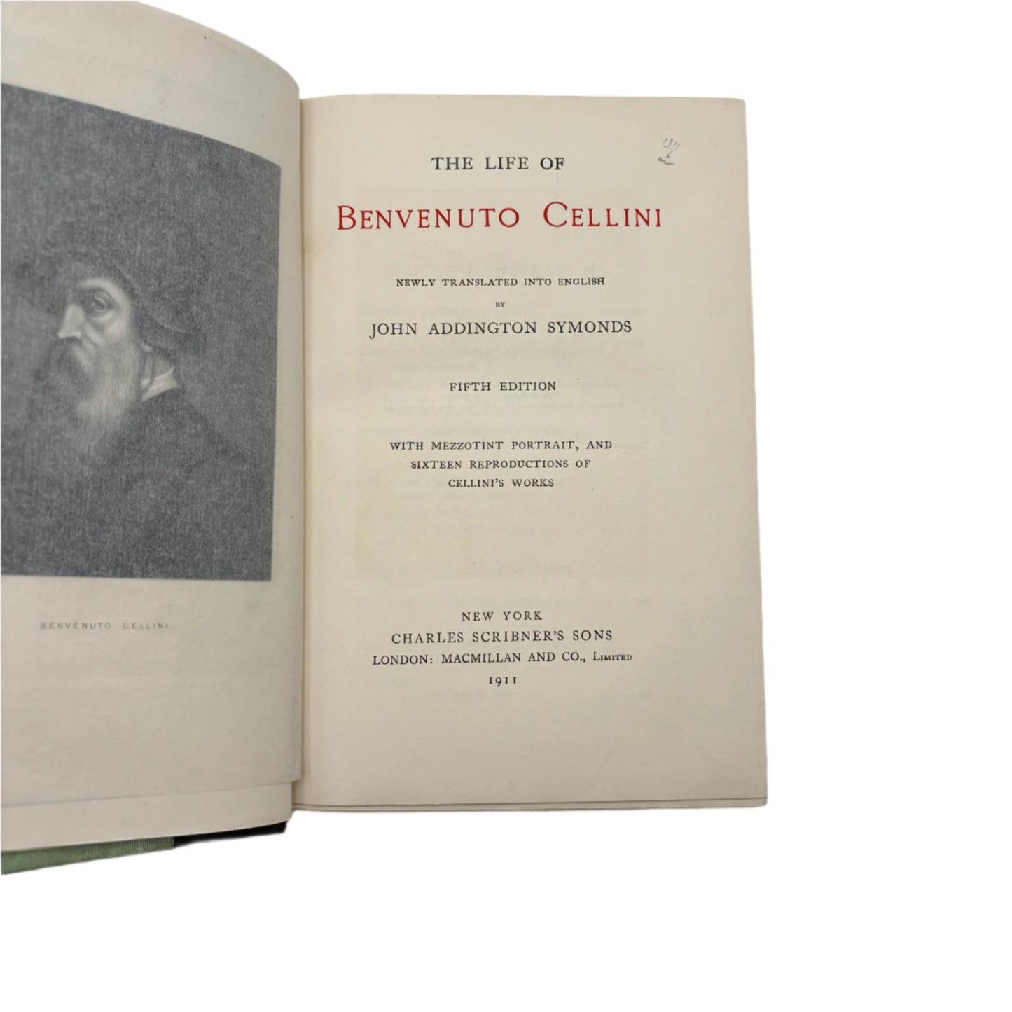 1911 "The Life of Benvenuto Cellini" Green Half Calf Leather Book, Illustrated