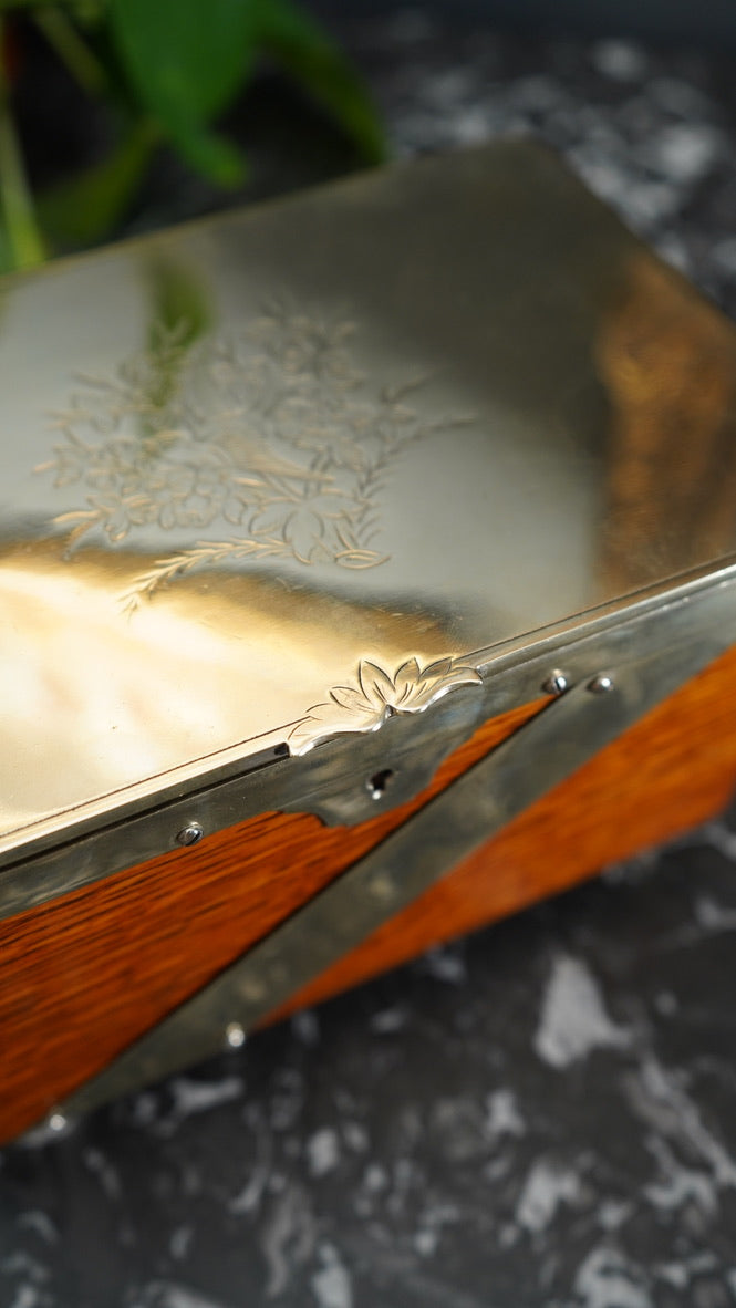 Antique English Oak and Silver-Plated Twin Tea Caddy | John Grinsell & Sons, c.1895–1910