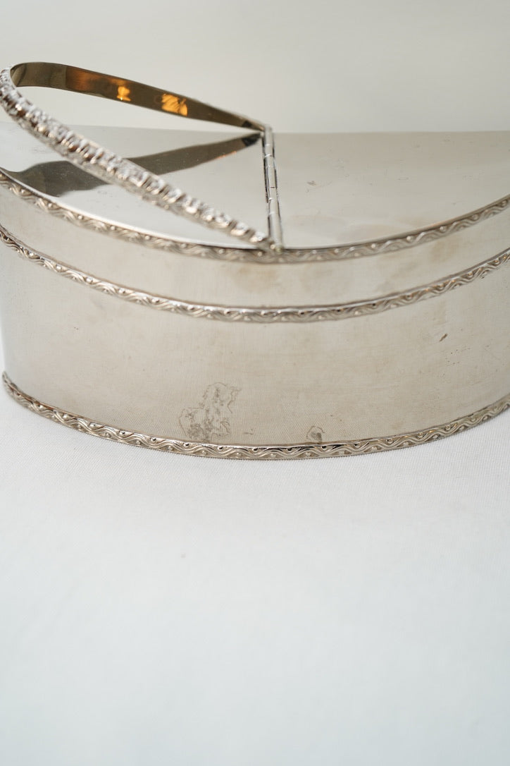 Antique Silver Plate Two Compartment Handled Caddy with Hinged Lids