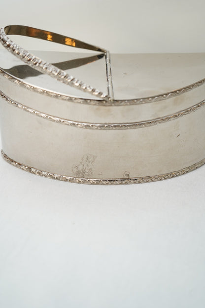 Antique Silver Plate Two Compartment Handled Caddy with Hinged Lids