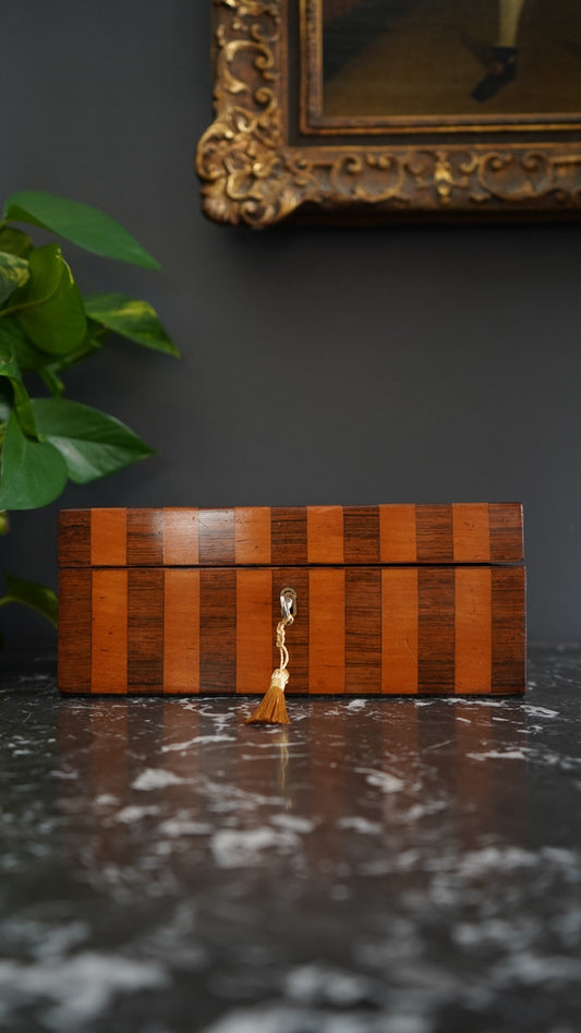 Regency to Early Victorian Rosewood and Satinwood Parquetry Box with Key, c. 1825–1860